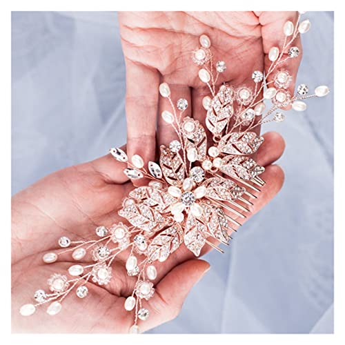 Aqxyedc Perle Blume Haarkamm Haarschmuck Braut Kopfschmuck Perle Strass Hochzeit Haarkamm Frauen Haarschmuck Dekoration wanglan(Rose Gold Color) von Aqxyedc