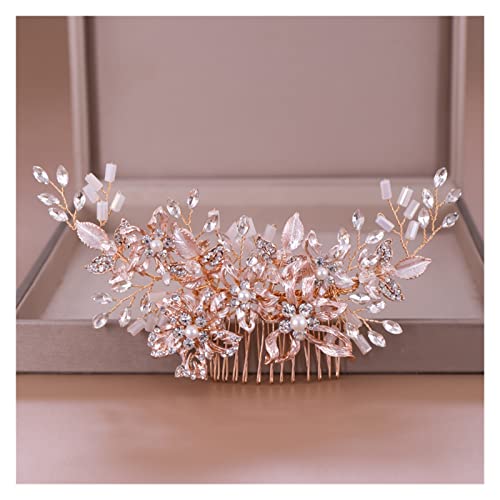 Aqxyedc Rose Gold Strass Haar Kämms Hochzeit Haarschmuck for Braut Frauen Kristall Kopfschmuck Haarschmuck Braut Haarschmuck wanglan(Rose gold) von Aqxyedc