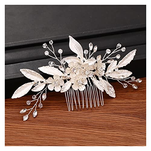Aqxyedc Silber Farbe Blatt Strass Braut Haarkamm Hochzeit Haarschmuck Frauen Kopf Schmuck Hochzeit Haar Kamm Braut Kopfschmuck wanglan von Aqxyedc