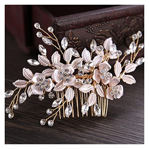Aqxyedc Silber Farbe Blume Haar Kämms Strass Elegante Haarschmuck for Braut Exquisite Hochzeit Haarschmuck Braut Haarkämme wanglan(Gold) von Aqxyedc