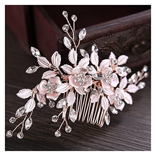 Aqxyedc Silber Farbe Blume Haar Kämms Strass Elegante Haarschmuck for Braut Exquisite Hochzeit Haarschmuck Braut Haarkämme wanglan(Rose Gold) von Aqxyedc