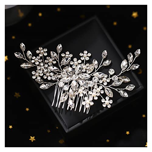 Aqxyedc Silber Farbe Handgemachte Blume Haar Kamm Perle Strass Haarnadel Hochzeit Haarschmuck for Frauen Braut Haarschmuck Tiara Geschenk wanglan von Aqxyedc