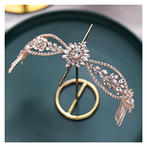 Aqxyedc Strass Stirnband Haarkamm Haarband Tiara Stirnband for Braut Hochzeit Zubehör Frauen Haarschmuck Elegante Kopfschmuck wanglan(Light Yellow Gold Color) von Aqxyedc