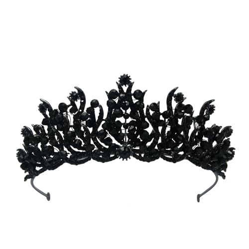 Aqxyedc VNJUGF Schwarz Kristall Braut Hexenkronen für Frauen Grünes Strass Kostüm Braut Haar Zubehör Diadem Für Europäische Show Wanglan (Black Color) von Aqxyedc