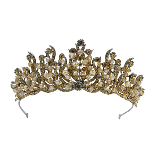 Aqxyedc VNJUGF Schwarz Kristall Braut Hexenkronen für Frauen Grünes Strass Kostüm Braut Haar Zubehör Diadem Für Europäische Show Wanglan (Gold Color) von Aqxyedc