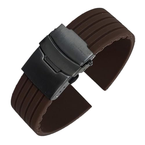 Aqxypas Silikon Sport Armband 18/20/22/24mm Faltschließe Universelle Wasserdichte Gummi Männer Ersatz Armband Band uhr Zubehör(Coffee black,24mm) von Aqxypas
