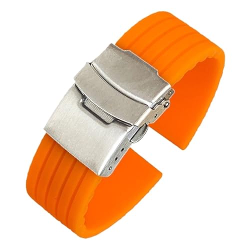 Aqxypas Silikon Sport Armband 18/20/22/24mm Faltschließe Universelle Wasserdichte Gummi Männer Ersatz Armband Band uhr Zubehör(Orange silver,18mm) von Aqxypas