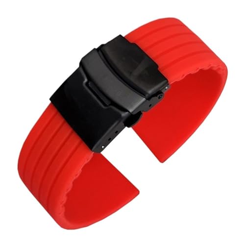 Aqxypas Silikon Sport Armband 18/20/22/24mm Faltschließe Universelle Wasserdichte Gummi Männer Ersatz Armband Band uhr Zubehör(Red black,22mm) von Aqxypas