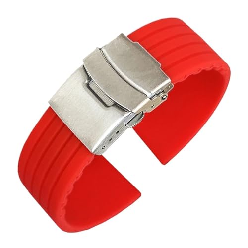 Aqxypas Silikon Sport Armband 18/20/22/24mm Faltschließe Universelle Wasserdichte Gummi Männer Ersatz Armband Band uhr Zubehör(Red silver,18mm) von Aqxypas