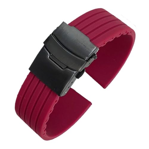 Aqxypas Silikon Sport Armband 18/20/22/24mm Faltschließe Universelle Wasserdichte Gummi Männer Ersatz Armband Band uhr Zubehör(Wine red black,18mm) von Aqxypas