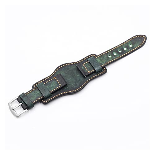 Aqxyxsw Vintage Handmade Uhrenarmband 20 mm 22 mm 24 mm Manschette Echtleder Uhrenarmbänder mit mattem Rindslederband kompatibel mit Fossil Watch lingli(Grün,20mm) von Aqxyxsw