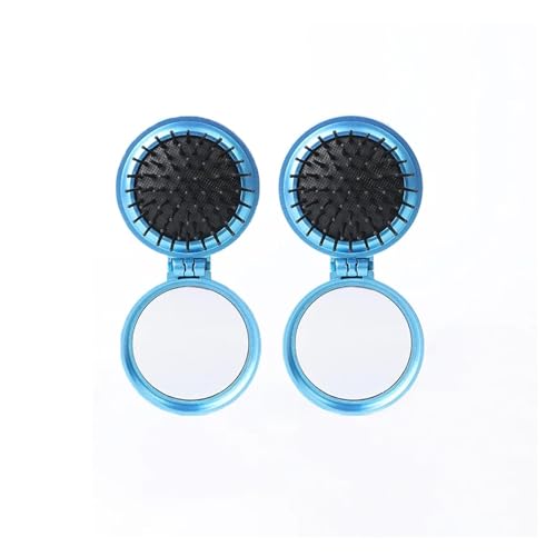 GUYTRM 2 stücke Mini Taschenspiegel Klappkamm Mädchen Frauen Tragbare Runde Tasche Kleine Reise Massage Haarbürste mit Spiegel Zubehör lingli(2pcs Blue) von Aqxyxsw
