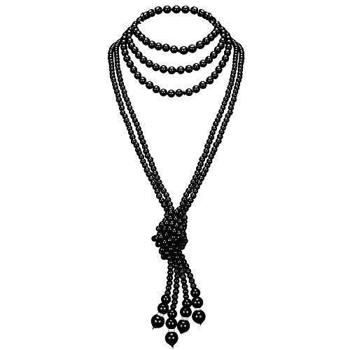 BABEYOND 1920er Jahre Imitation Perlen Halskette Great Gatsby Stil Lange Knot Perlenkette 125 cm und 150 cm Karneval Mottoparty Flapper Zubehör Schwarz von BABEYOND