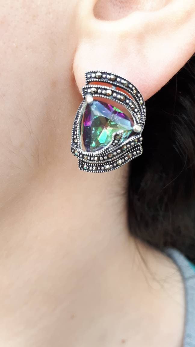 Alexandrit Ohrringe Markasit Silber Armenisch Chamelion Edelstein Schmuck von ArMatSilver