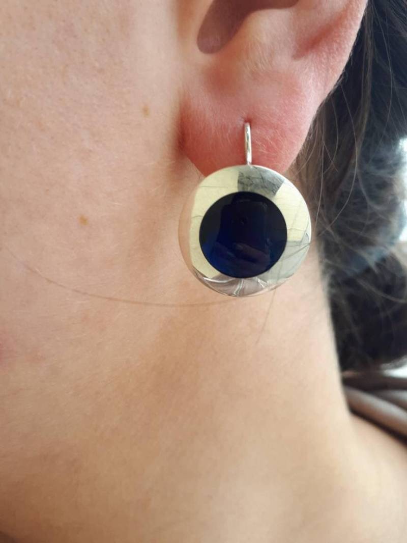 Handgemachte Sterling Silber Saphir Ohrringe Art Deco Blau Schmuck von ArMatSilver