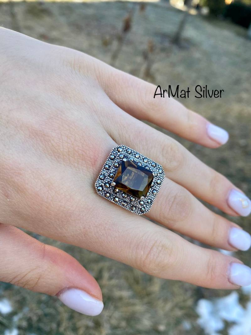 Imperial Topas Ring Sterling Silber Markasit Statement Schmuck von ArMatSilver