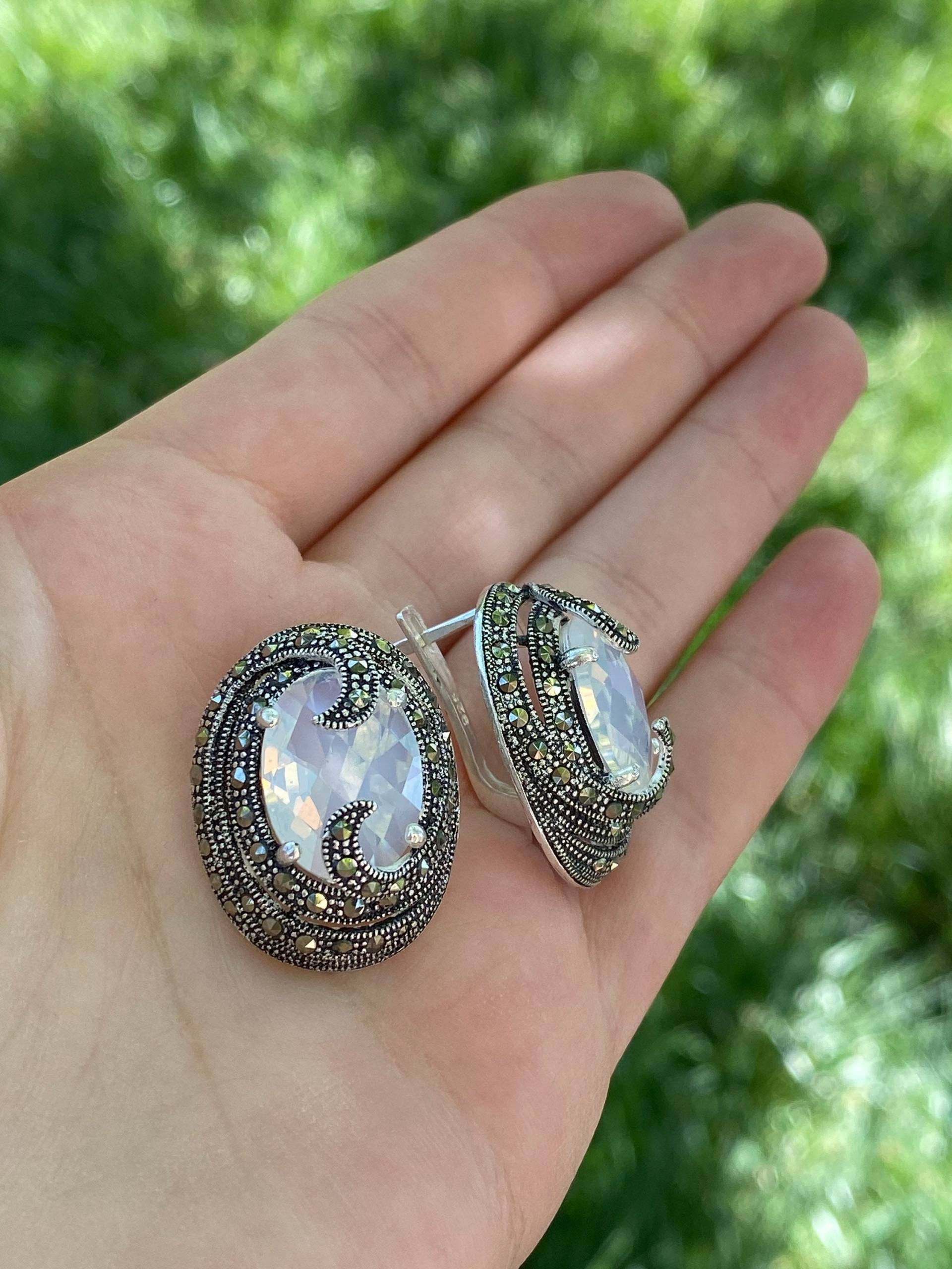 Markasit Mondstein Sterling Silber Ohrringe & Ring Set von ArMatSilver