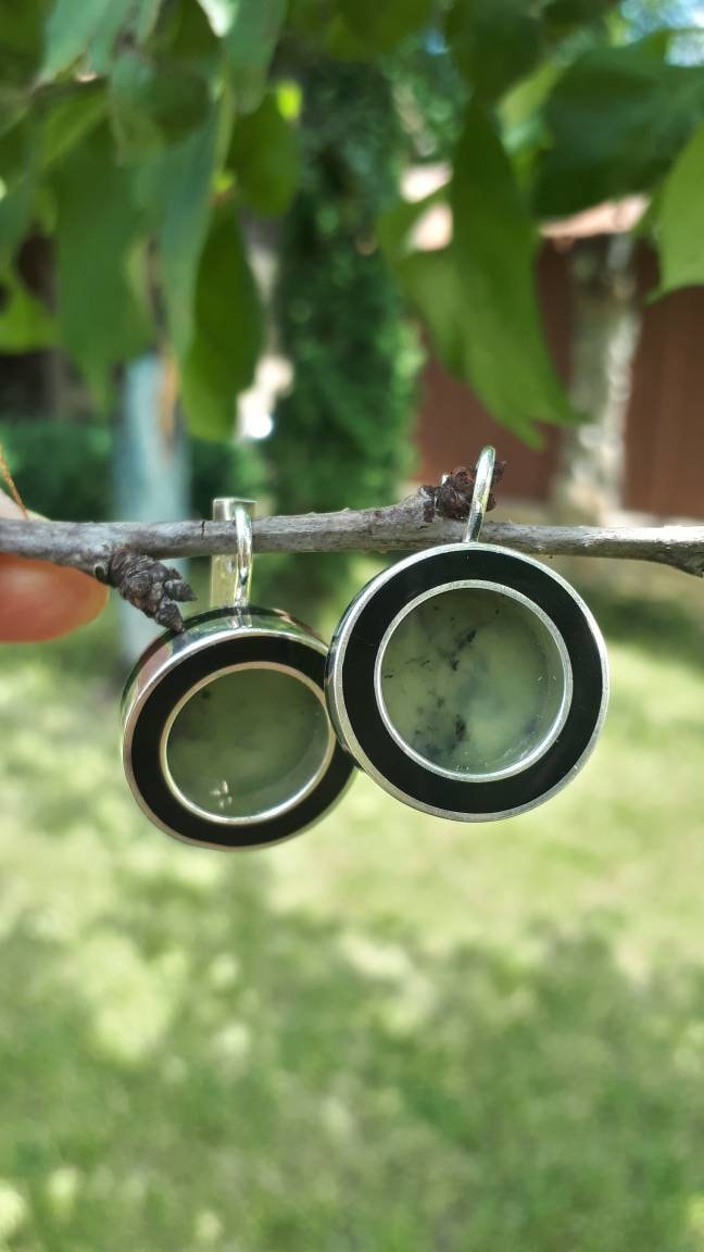 Nephrit Jade Ohrringe Runder Grüner Edelstein Schmuck von ArMatSilver