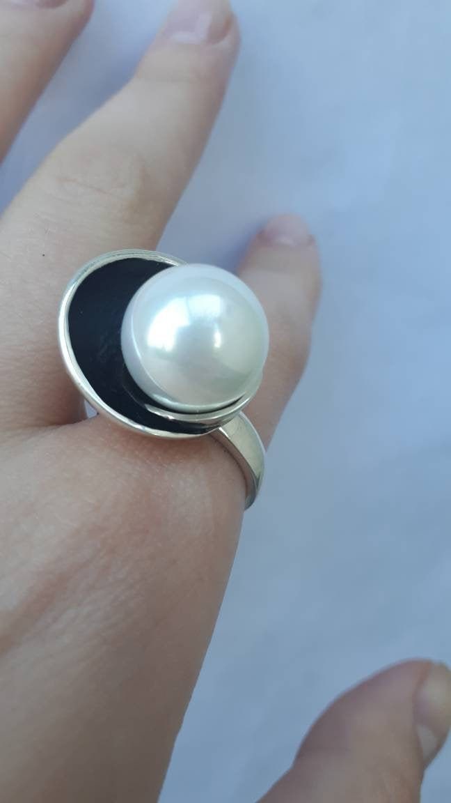 Perlenring Aus Sterlingsilber Große Weiße Perlenohrringe von ArMatSilver