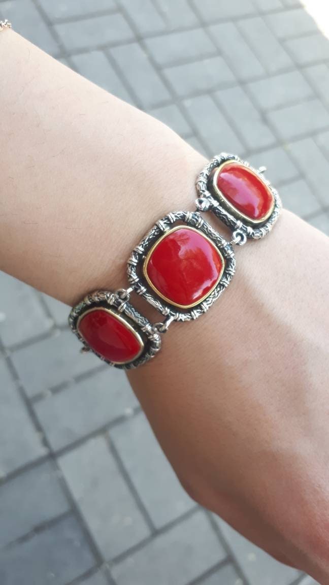 Silber Rote Koralle Armband von ArMatSilver