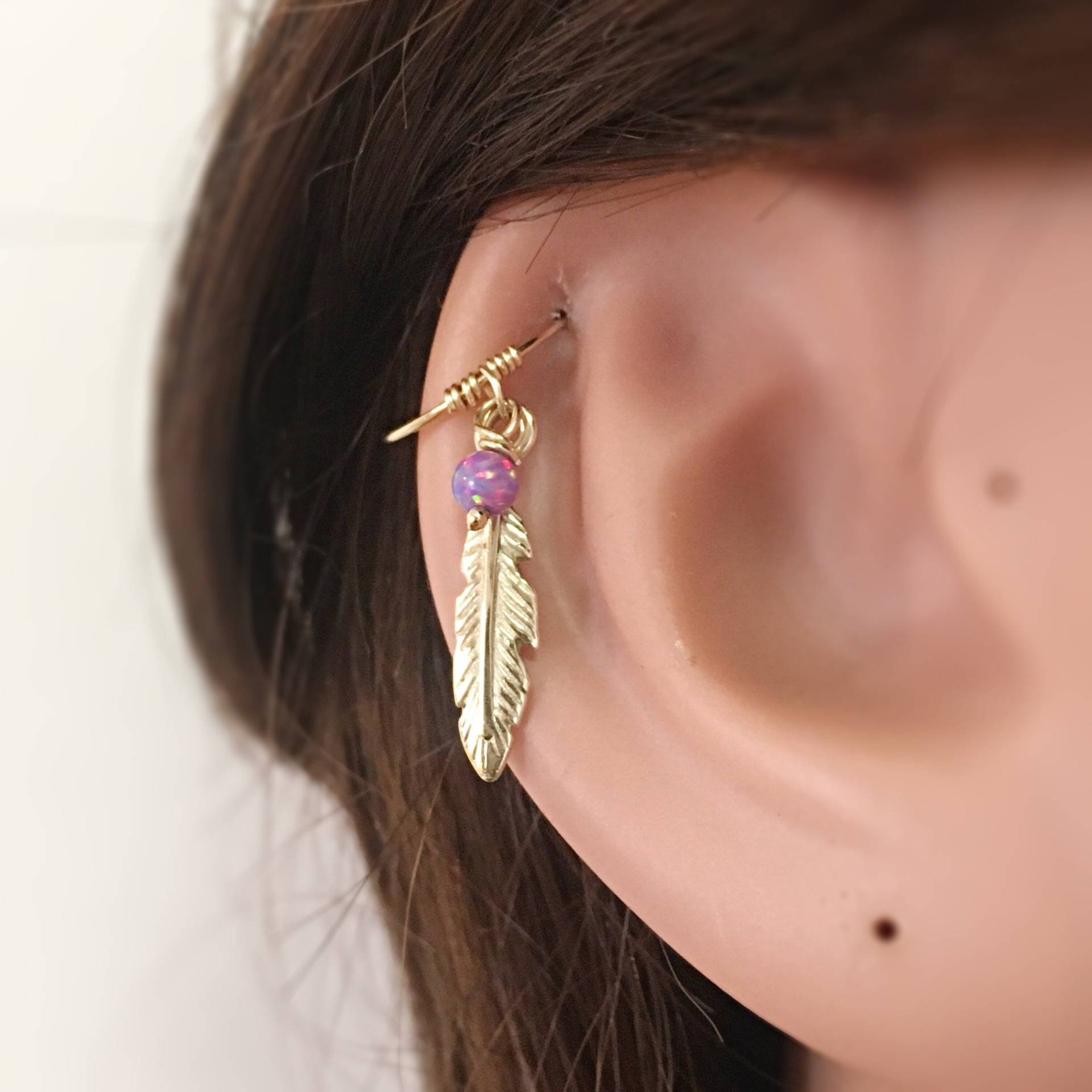 Feder Ohrring Gold 9K Knorpel Piercing Schmuck, Helix 14K, Second Hole Hoop 18K Ohrringe Creolen Feder Ohrring Gold 9K Knorpel Piercing Schmuck, Helix 14K, Second Hole Hoop 18K Ohrringe Creolen von AraDeOroDesigns