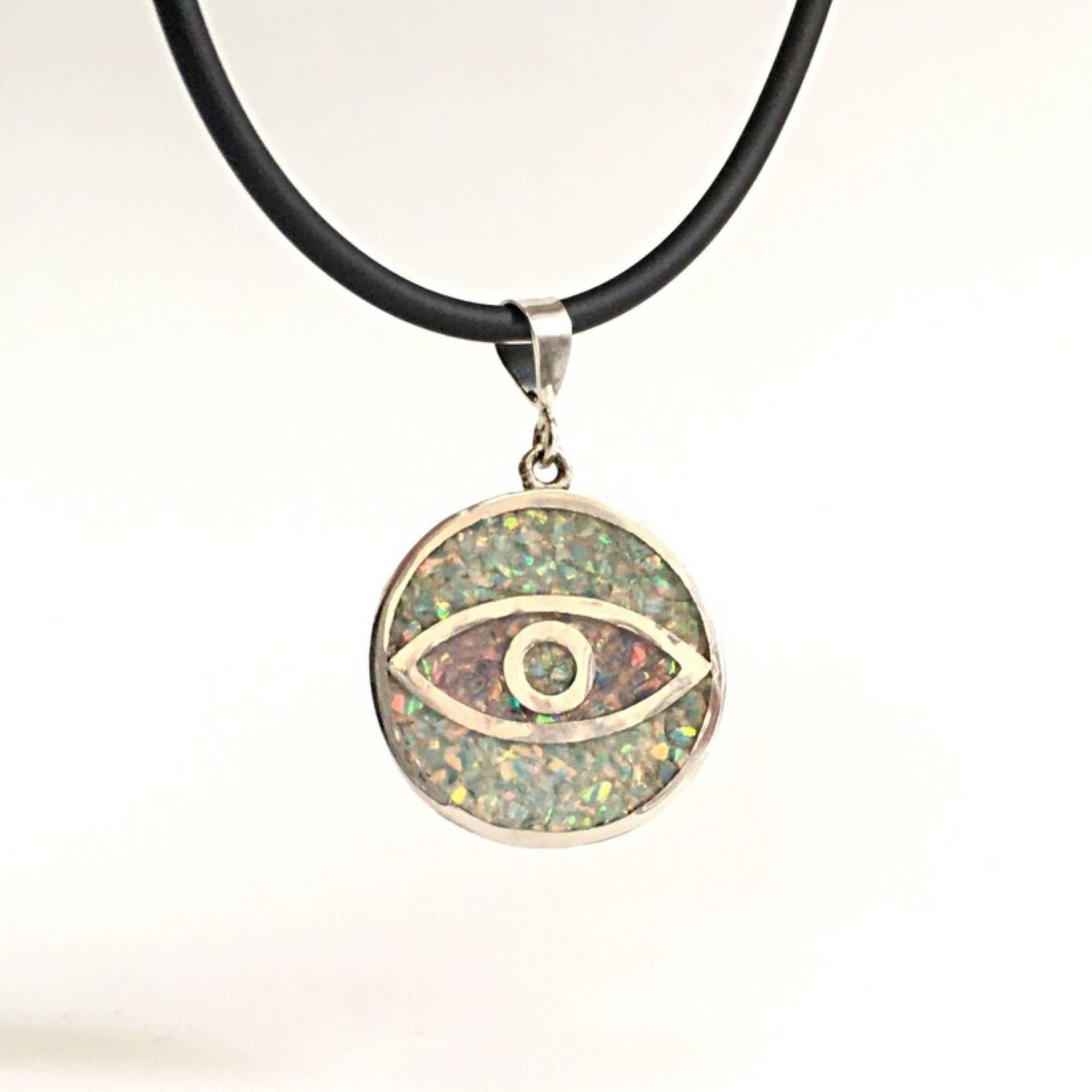 Evil Eye Halskette Männer, Schutz Für Frauen, Opal Silber, Kordel Mit Anhänger, Charm Schmuck von AraDeOroJewelry