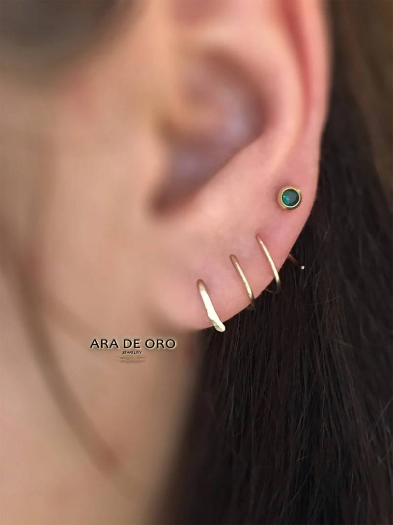 Verdreifachen Creolen, Dreifach Lobe Ohrring Set, Dreifache Ohrhänger Ohrringe, Multi Piercing Ohrring, Helix Bergsteiger von AraDeOroJewelry