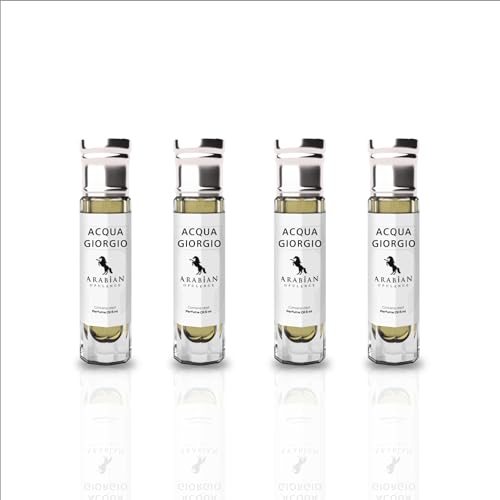 Arabian Opulence FR10 ACQUA GIORGIO Roll-on Parfümöl | Konzentriertes Parfüm Körperöl | Langanhaltendes Parfüm auf Ölbasis für Männer | Reisegröße Alkoholfreies Parfümöl Flasche (6ml, 4er-Pack) von Arabian Opulence