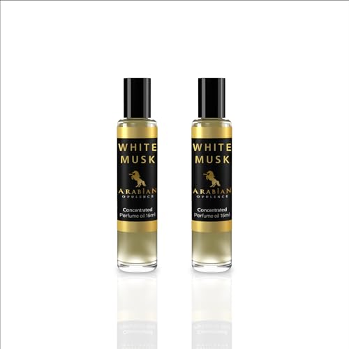 Arabian Opulence FR297 WHITE MUSK Roll-on Parfümöl | Konzentriertes Parfüm Körperöl | Langanhaltendes Parfüm auf Ölbasis für Frauen | Reisegröße Alkoholfreies Parfümöl Fläschchen (15ml, 2er-Pack) von Arabian Opulence