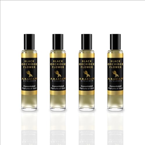 Arabian Opulence FR44 Black Orchidee Flower Roll-on Parfümöl | konzentriertes Duft-Körperöl | langanhaltendes Parfüm auf Ölbasis für Frauen | Reisegröße alkoholfreie Flasche (15 ml, 4 Stück) von Arabian Opulence