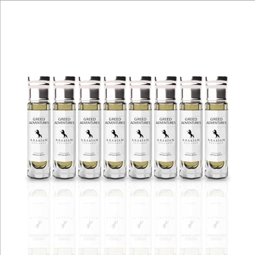 Arabian Opulence FR78 GREED ADVENTURES Roll-on Parfümöl | Konzentriertes Parfüm Körperöl | Langanhaltendes Parfüm auf Ölbasis für Männer | Reisegröße Alkoholfreies weiches Fläschchen (6ml, 8er-Pack) von Arabian Opulence