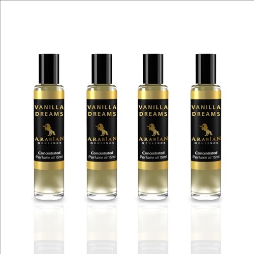 Arabian Opulence FR99 Vanilla Dreams Roll-on Parfümöl | Konzentriertes Duftkörperöl | Langanhaltendes ölbasiertes Parfüm für Frauen | Reisegröße alkoholfreies sanftes Parfümöl Flasche (15ml, 4er-Pack) von Arabian Opulence