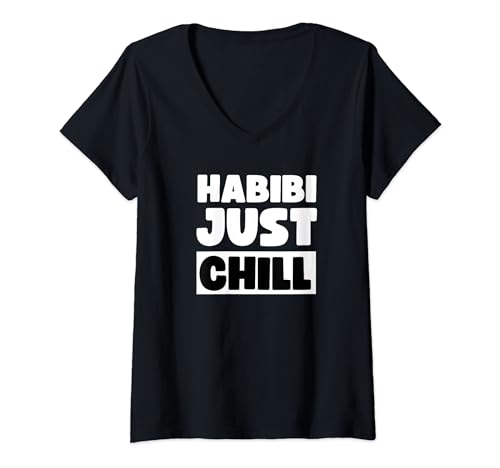 Damen Arabisch Lustig Humor Chill Habibi T-Shirt mit V-Ausschnitt von Arabic Funny Humor Chill Habibi