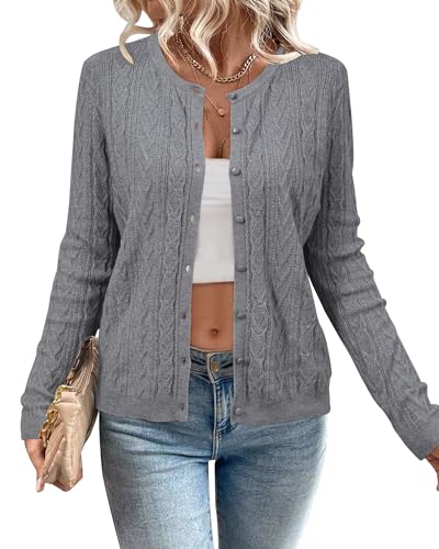 Arach&Cloz Damen Strickjacke Leichte Rundhals Ausschnitt Cardigan Strickweste mit Tasche, M von Arach&Cloz