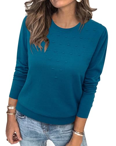Arach&Cloz Damen Pullover Herbst Winter Langarm Strickpullover Rundhals Casual Tops Stricken Shirt Blusen(Blau, XL) von Arach&Cloz