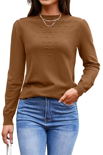 Arach&Cloz Damen Pullover Herbst Winter Langarm Strickpullover Rundhals Casual Tops Stricken Shirt Blusen(Caramel, M) von Arach&Cloz