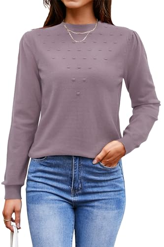 Arach&Cloz Damen Pullover Herbst Winter Langarm Strickpullover Rundhals Casual Tops Stricken Shirt Blusen(Grey Purple, L) von Arach&Cloz