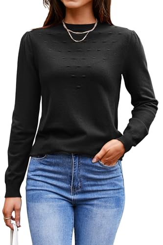 Arach&Cloz Damen Pullover Herbst Winter Langarm Strickpullover Rundhals Casual Tops Stricken Shirt Blusen(Schwarz, XXL) von Arach&Cloz