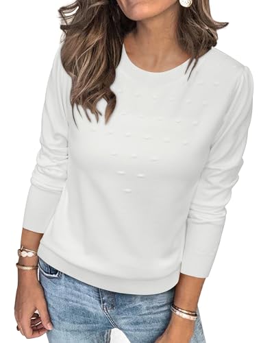 Arach&Cloz Damen Pullover Herbst Winter Langarm Strickpullover Weiß Rundhals Casual Tops Stricken Shirt Blusen(Weiß, XL) von Arach&Cloz