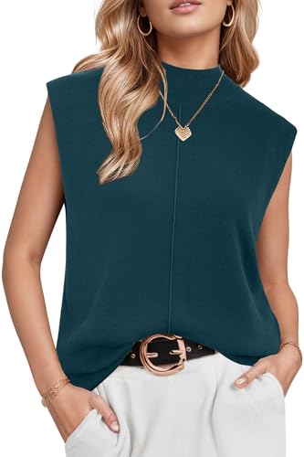 Arach&Cloz Tops Damen Wolle Blend Leichte Tank Top Ärmellos Strick Pullunder Sommer Herbst Pullover für Casual Work (Green,Large) von Arach&Cloz