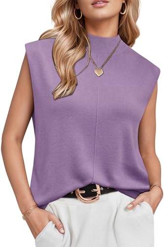 Arach&Cloz Tops Damen Wolle Blend Leichte Tank Top Ärmellos Strick Pullunder Sommer Herbst Pullover für Casual Work (Purple,Small) von Arach&Cloz