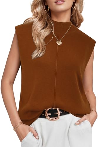 Arach&Cloz Tops Damen Wolle Blend Leichte Tank Top Ärmellos Strick Pullunder Sommer Herbst Pullover für Casual Work (Rust,Small) von Arach&Cloz