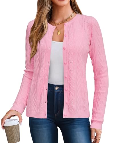 Arach&Cloz Damen Strickjacke Leichte Rundhals Ausschnitt Cardigan Strickweste mit Tasche, S von Arach&Cloz