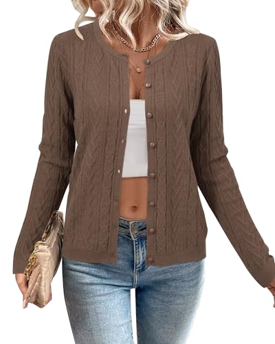 Arach&Cloz Damen Strickjacke Leichte Rundhals Ausschnitt Cardigan Strickweste mit Tasche, M von Arach&Cloz