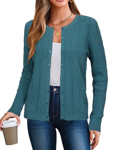 Arach&Cloz Damen Strickjacke Leichte Rundhals Ausschnitt Cardigan Strickweste mit Tasche, S von Arach&Cloz