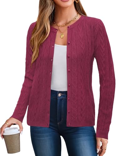 Arach&Cloz Damen Strickjacke Leichte Rundhals Ausschnitt Cardigan Strickweste mit Tasche, S von Arach&Cloz