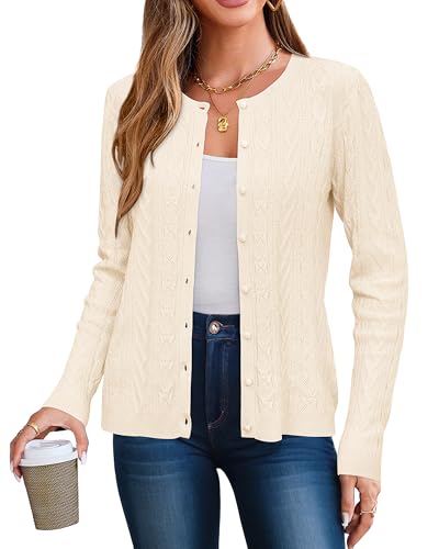 Arach&Cloz Damen Strickjacke Leichte Rundhals Ausschnitt Cardigan Strickweste mit Tasche, XL von Arach&Cloz