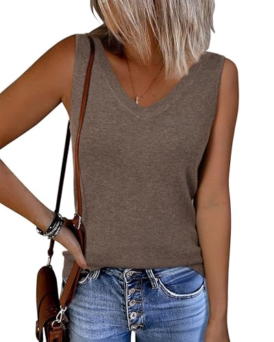 Arach&Cloz Damen Tank Top Sommer Wolle Blend Ärmellose Pullover Strickweste Gerippt Basic Strickshirt, M von Arach&Cloz