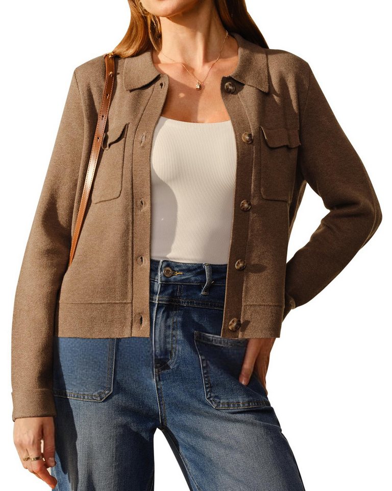 Arach&Cloz Jackett Arach&Cloz Damen Wollmischung Button Down Kurzjacke Jerseysakko Herbstmode Strickjacke Revers Blusenblazer lange Ärmel Wollpullover Arach&Cloz Jackett Arach&Cloz Damen Wollmischung Button Down Kurzjacke Jerseysakko Herbstmode Strickjacke Revers Blusenblazer lange Ärmel Wollpullover von Arach&Cloz
