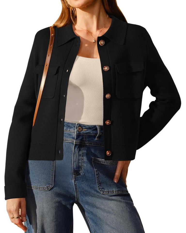 Arach&Cloz Jackett Arach&Cloz Damen Wollmischung Button Down Kurzjacke Jerseysakko Herbstmode Strickjacke Revers Blusenblazer lange Ärmel Wollpullover von Arach&Cloz